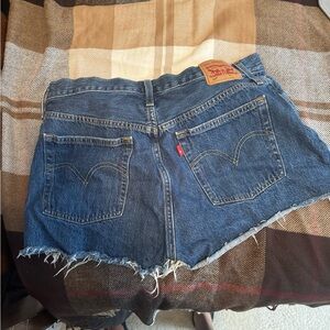 Levi's Blue Frayed Denim Shorts